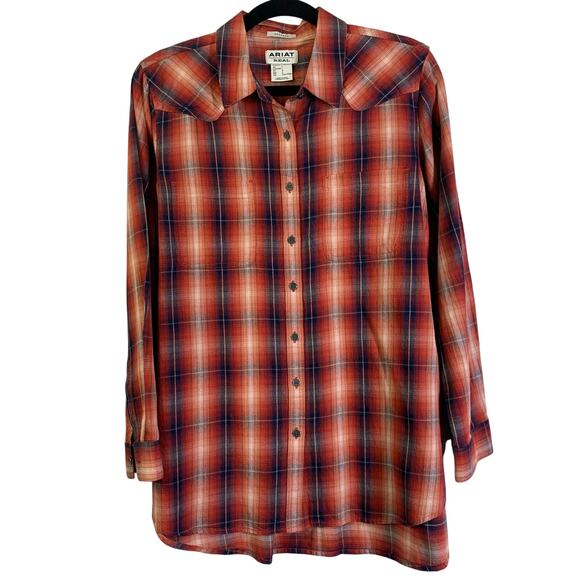 ARIAT Shirt Large Real Billie Rae Plaid Relaxed Fit Button Closure Chest Pockets - Picture 1 of 13